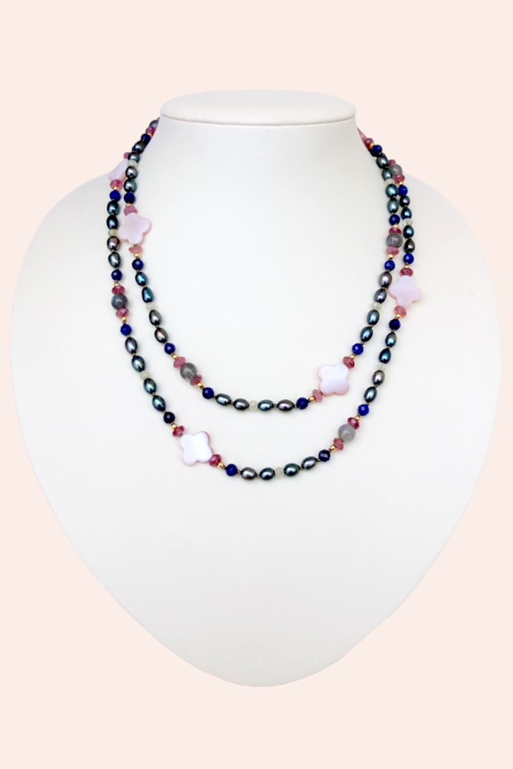 Бусы Ночная Фиалка, лазурит, лабрадор, жемчуг