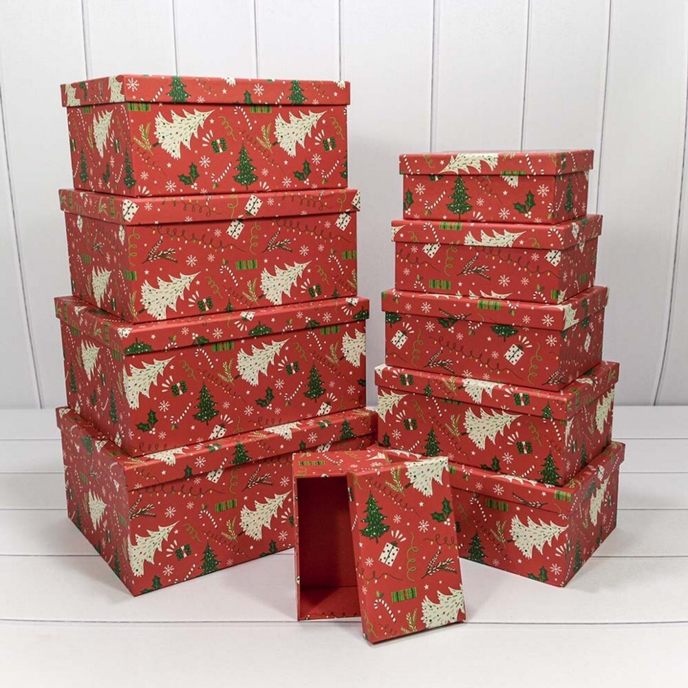Коробка 34 х 26 х 15.3 см Набор 10 шт "Новый год" (Красный)