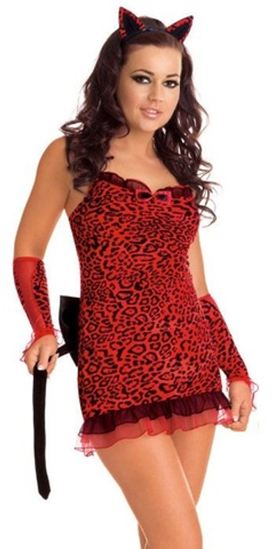 Костюм кошки из четырёх предметов (Размер: S-M) (Цвет: красный)