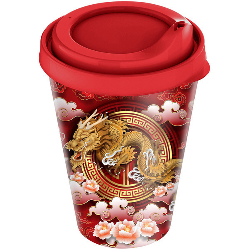 Стакан с крышкой 420мл «IZI-GO» с декором (красный)