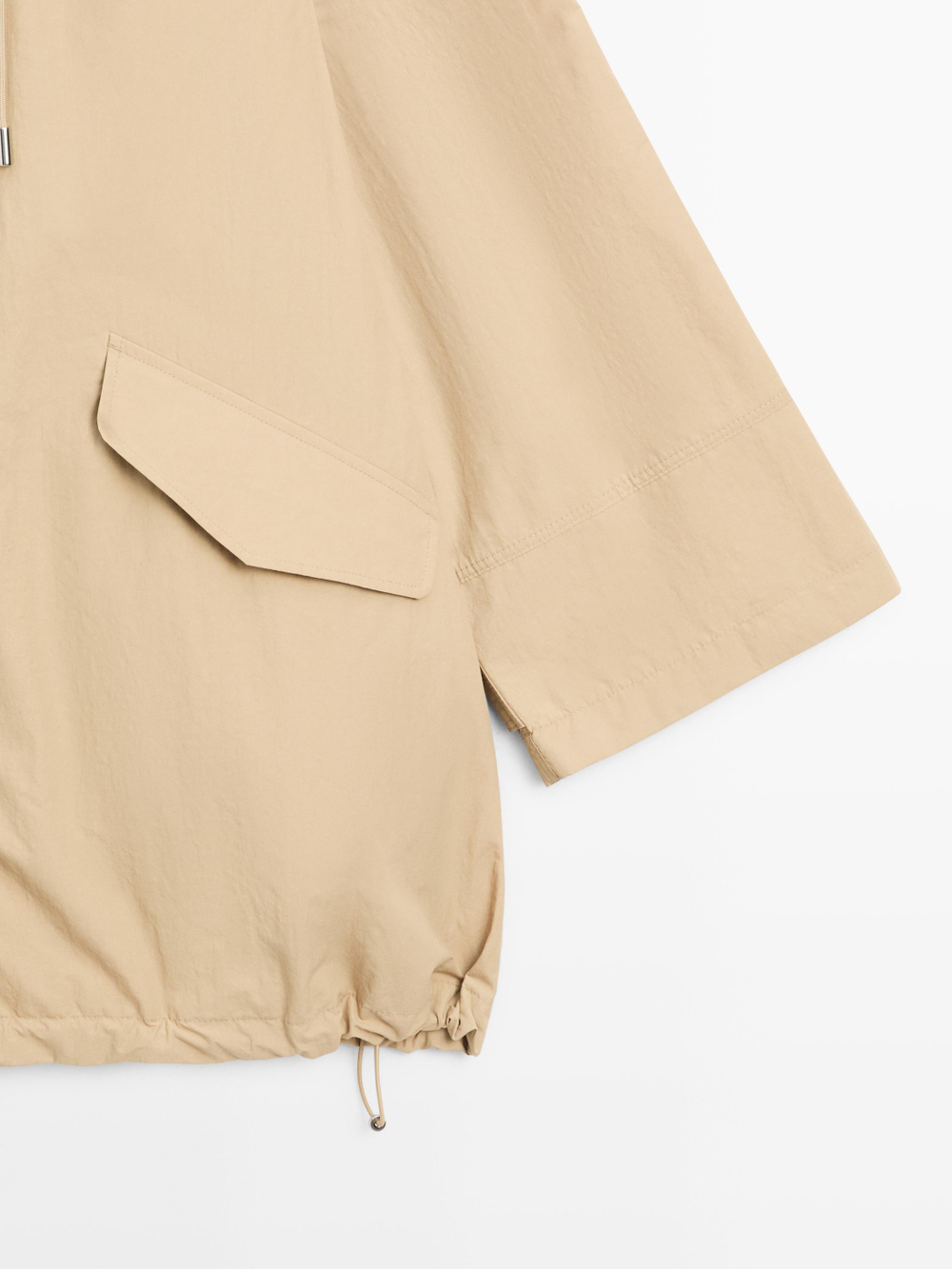 Massimo Dutti Парка объемного кроя с капюшоном, светло-бежевый