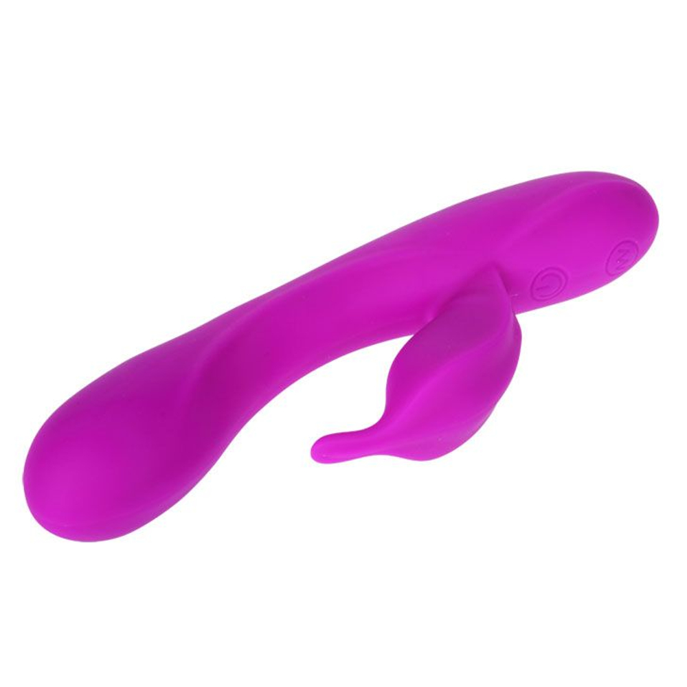 Лиловый вибратор Yves с клиторальным отростком - 17 см. (Цвет: лиловый)