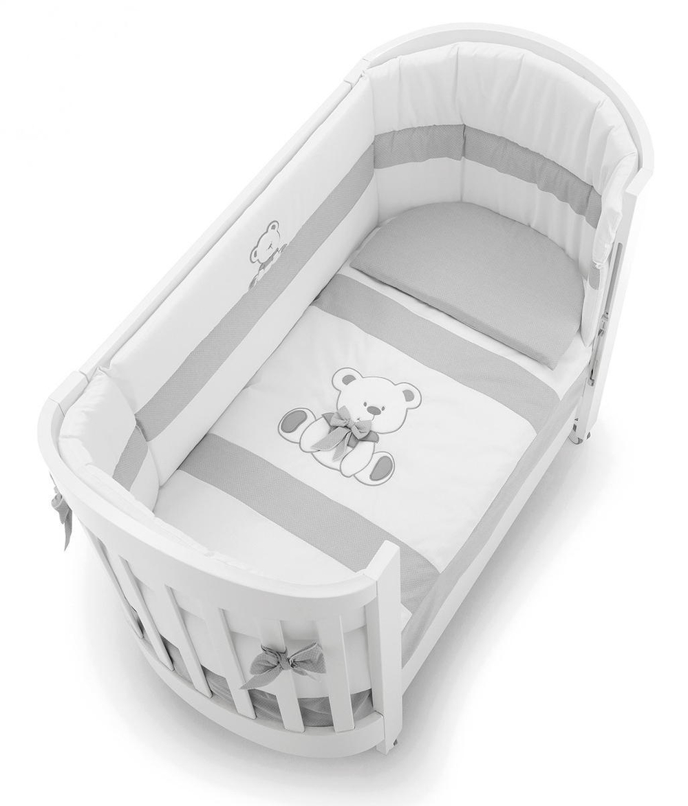 Комплект в овальную кроватку Erbesi Tato Ovale 3 предмета белый/серый