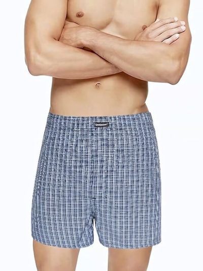 Синие хлопковые трусы-боксеры в клетку (Размер: XXL) (Цвет: синий)