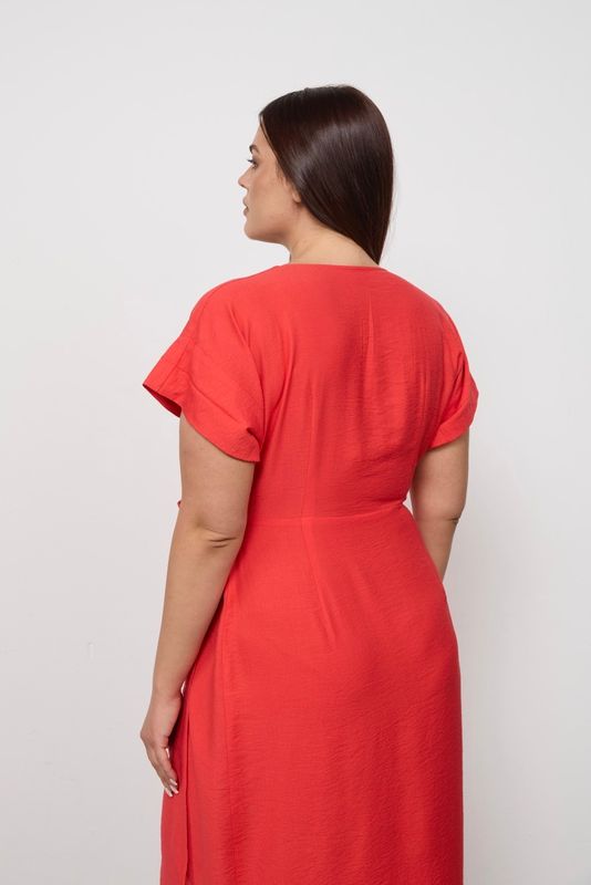 Платье на запах из жатой вискозы с коротким рукавом, красный