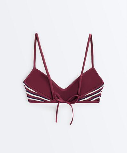 OYSHO Топ-бикини с треугольными чашечками в контрастную полоску, сливовый