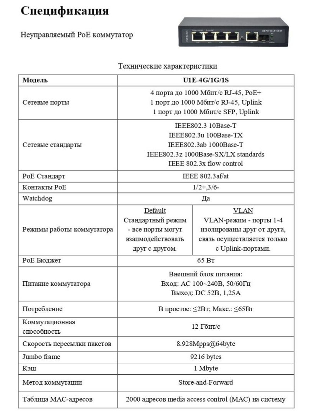 Коммутатор Optimus U1E-4G/1G/1S
