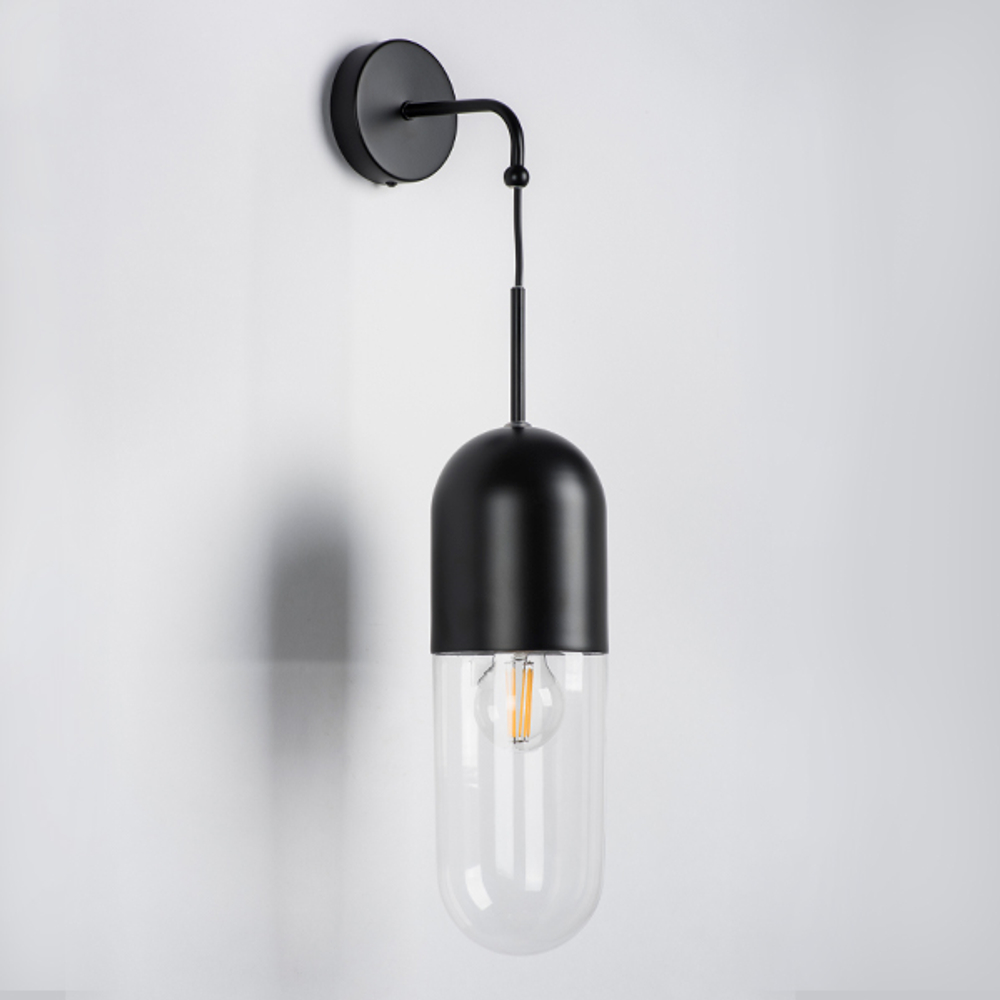 690517 Бра RAMO 1х40W E27 ЧЕРНЫЙ МАТОВЫЙ/ПРОЗРАЧНЫЙ