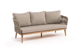 "Мальорка" диван 3-местный плетеный из роупа, основание дуб, роуп серо-коричневый 23мм, ткань бежевая 15052