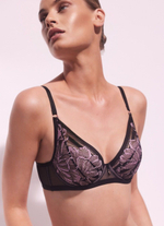 Пуш-ап бюстгальтер Glossy Iris с эффектом мерцания (Размер: 70F) (Цвет: черный с розовым)