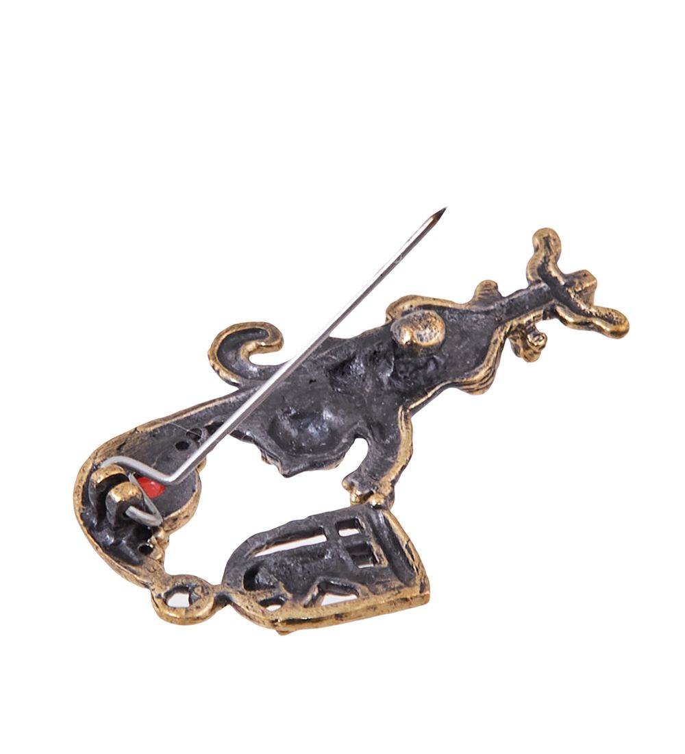 AM-3838 Брошь «Кот и Попугай» (латунь, янтарь)