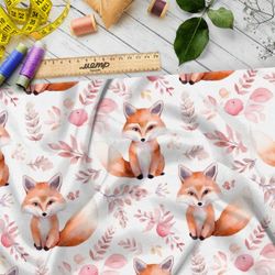 Ткань премиум атлас акварельные лисята