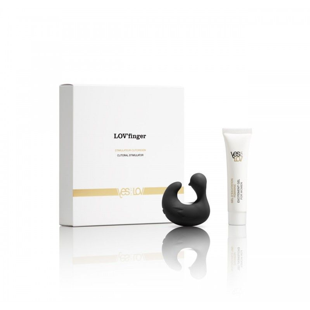 Вибростимулятор-уточка Lov Finger в комплекте с возбуждающим гелем (Цвет: черный)