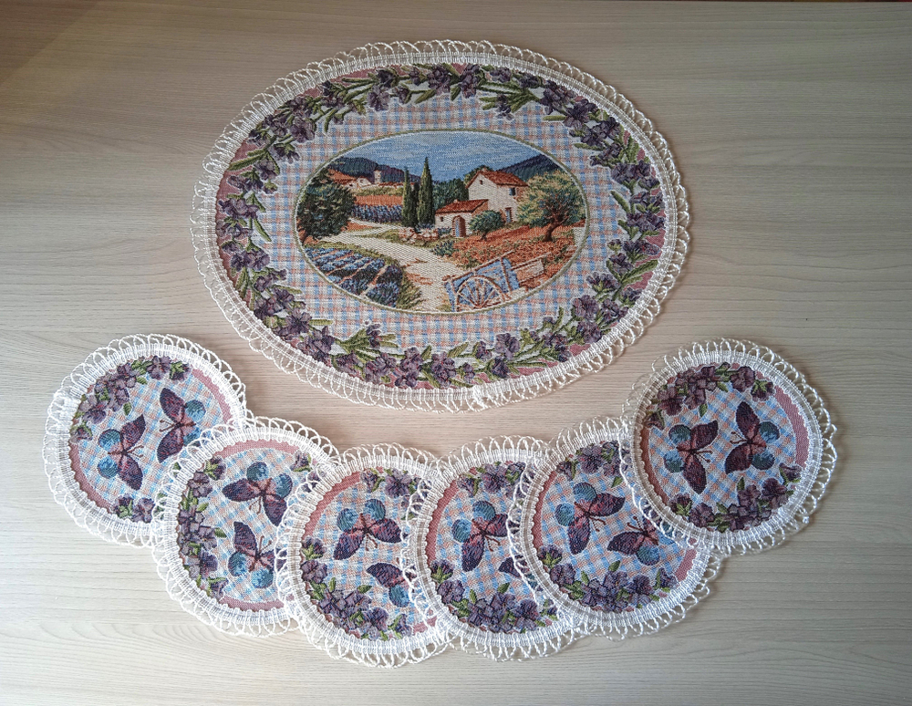 Набор гобеленовых салфеток Прованс (1 шт 30х40 + 6 шт D 15)