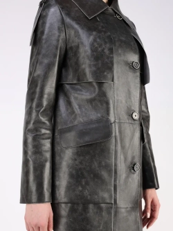 Кожаный тренч длинный с поясом плащ на осень