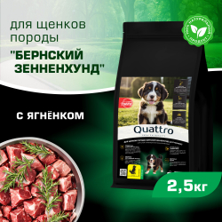 Корм сухой для щенков породы Бернский зенненхунд, премиум полнорационный комплекс, с ягненком, 2,5 кг, QUATTRO