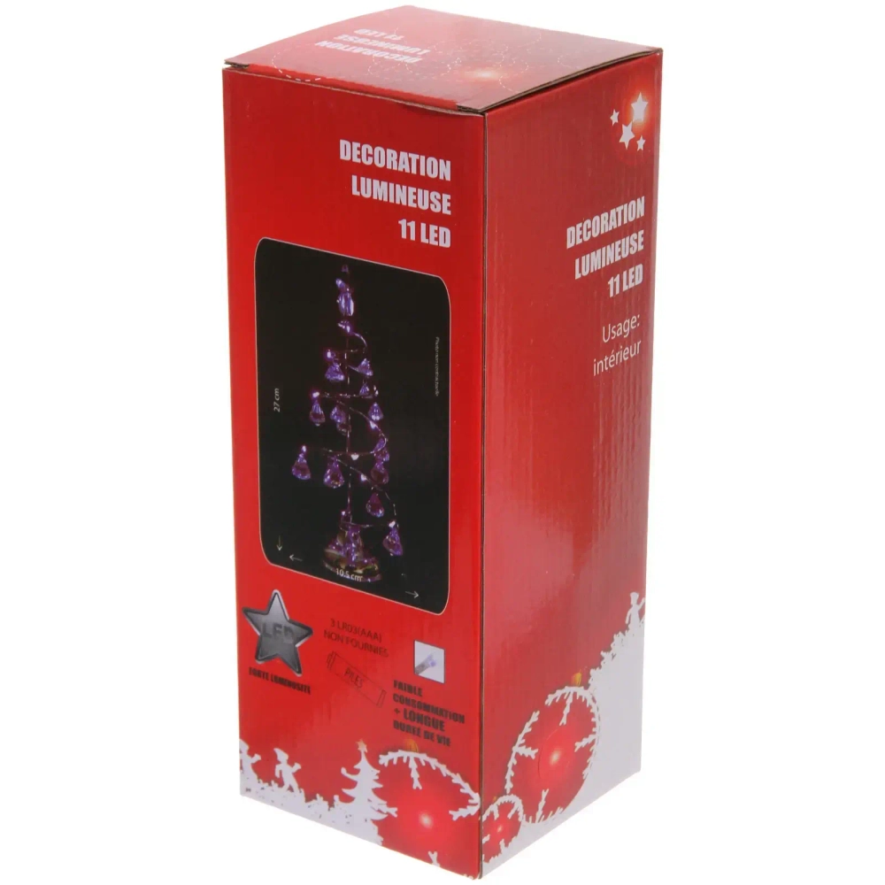 Сувенир с подсветкой «Елочка Хрустальная» 26 см, диаметр 10 см, основание-серебро, свечение белое, хрусталик Голубой (работает от батареек 3 ААА)