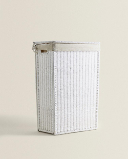 ZARA HOME КОРЗИНА ДЛЯ БЕЛЬЯ, С ПОДКЛАДКОЙ ИЗ ТКАНИ, БЕЛЫЙ