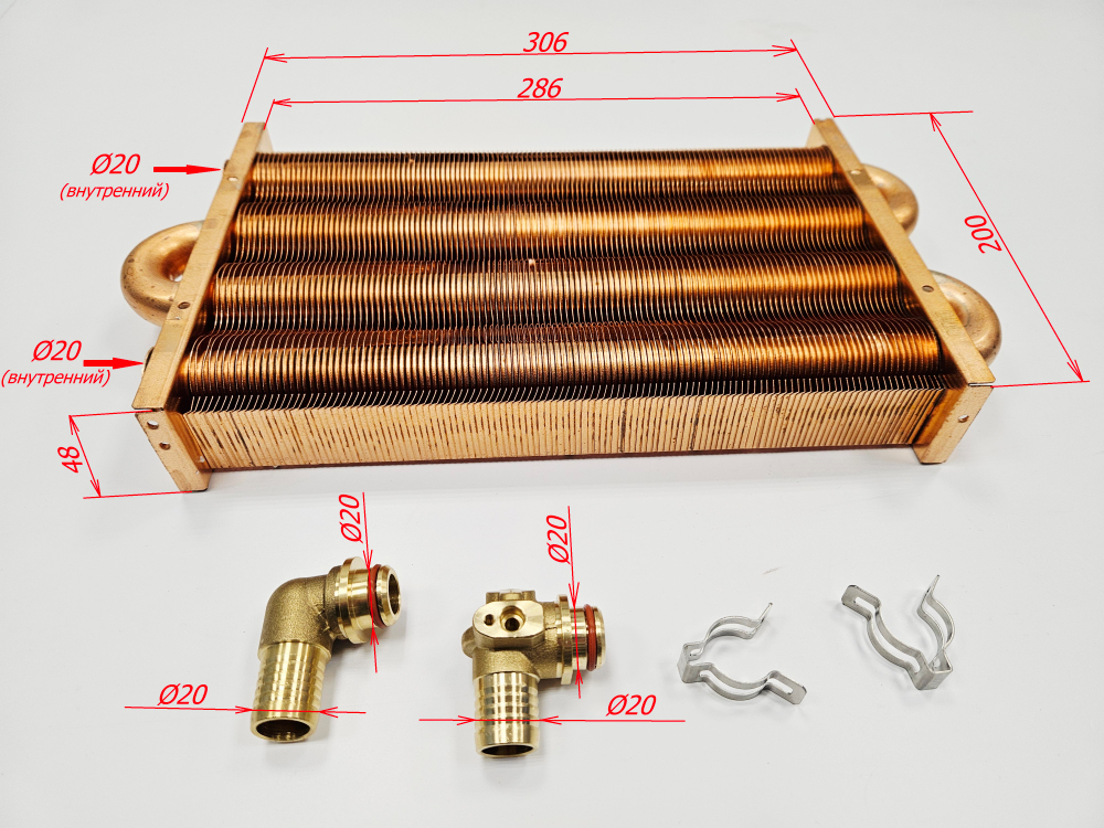 Главный теплообменник (122fin) для DAEWOO DGB 250-300 MSC/250-300 KFC (арт. 3318110910_н/о, 3318114910_н/о, 3318112200_н/о)