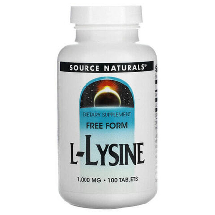 Аминокислоты Source Naturals, L-лизин, 1000 мг, 100 таблеток
