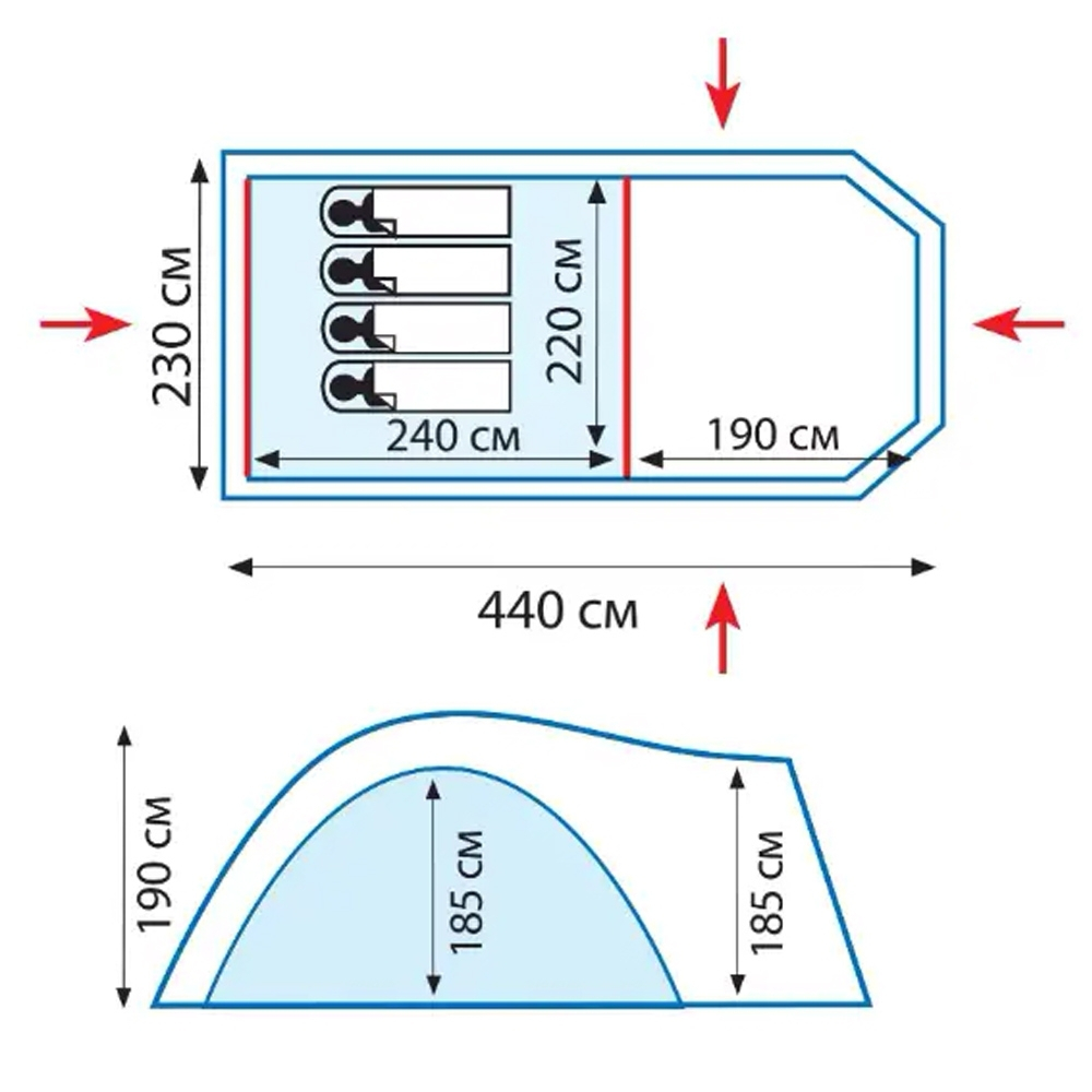Tramp палатка с большим тамбуром Anaconda 4 V2, зеленый