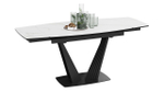 Стол кухонный обеденный раздвижной Черный муар/Керамика матовая белый мрамор 130(190)х80х76 см