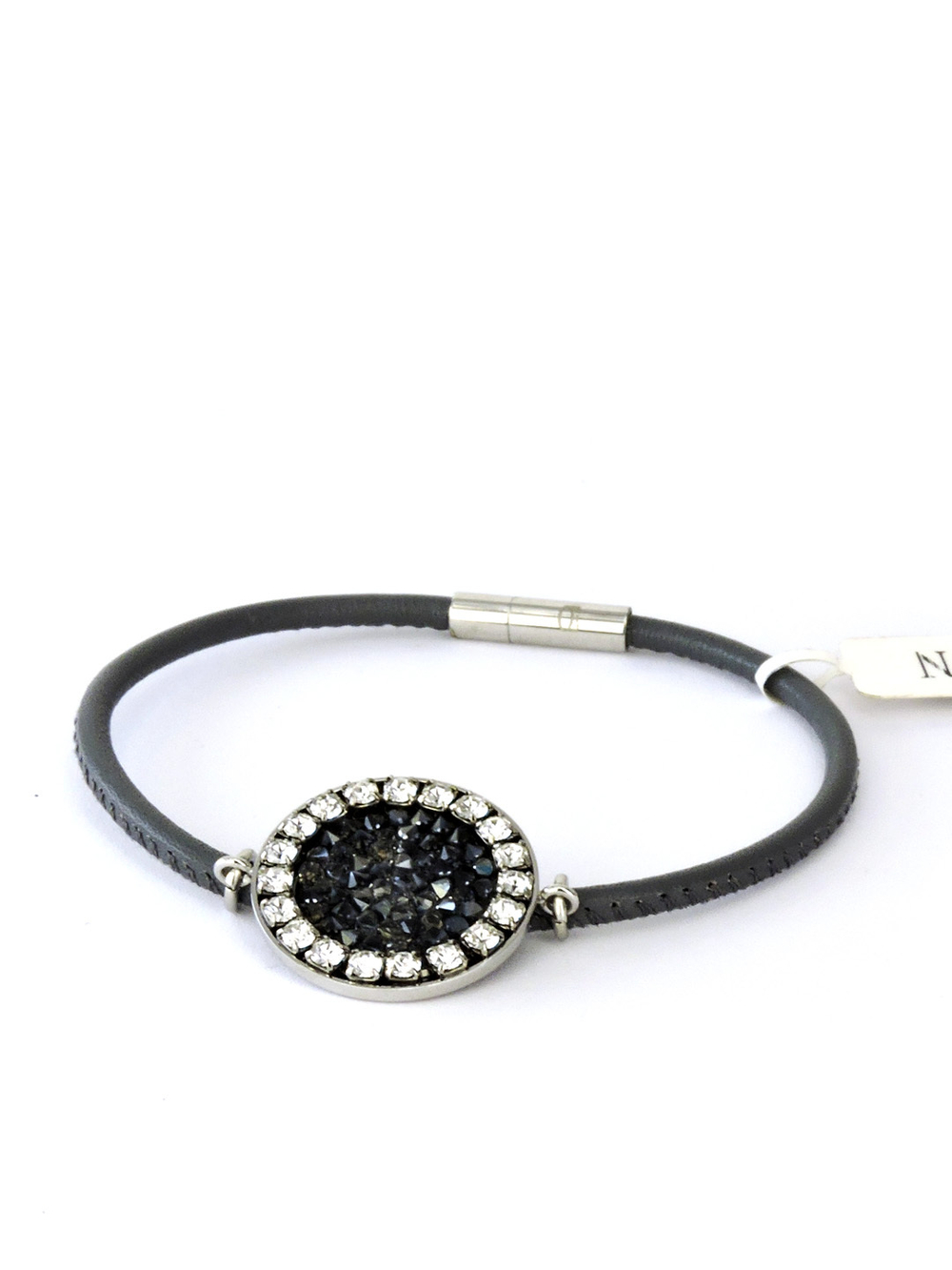 4705 Coeur de Lion браслет из кожи наппа серого цвета, украшенный кулоном с кристаллами Сваровски.