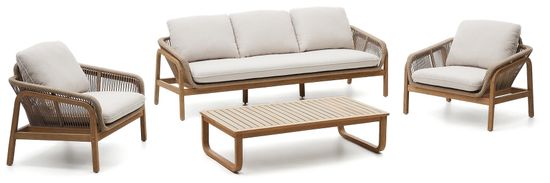 Комплект Vellana: 3-местный диван, 2 кресла и журнальный столик из 100% массива акации La Forma 