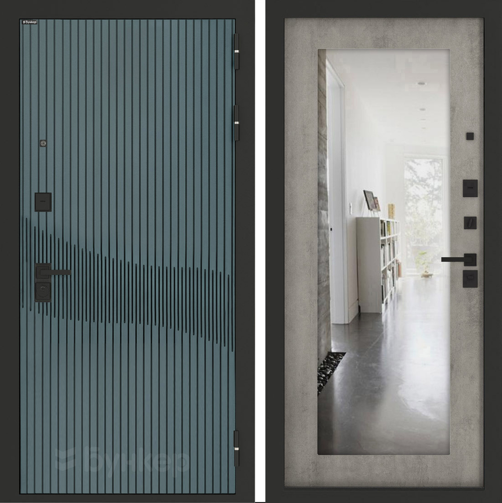 Входная дверь Бункер BN-13 - 18 Зеркало Бетон светлый