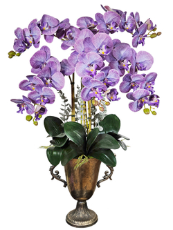 Искусственные орхидеи темно-фиолетовые 5 веток в кашпо Антик Сицилия
