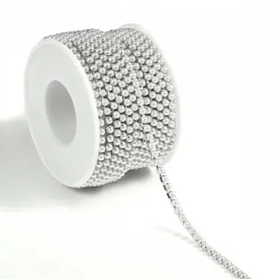 Цепь жемчуг, ш. 3 мм, белый в серебряной оправе