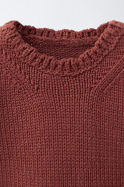 ZARA ТРИКОТАЖНЫЙ ЖИЛЕТ С ВЫШИТОЙ РУБАШКОЙ, ТЕРРАКОТОВЫЙ