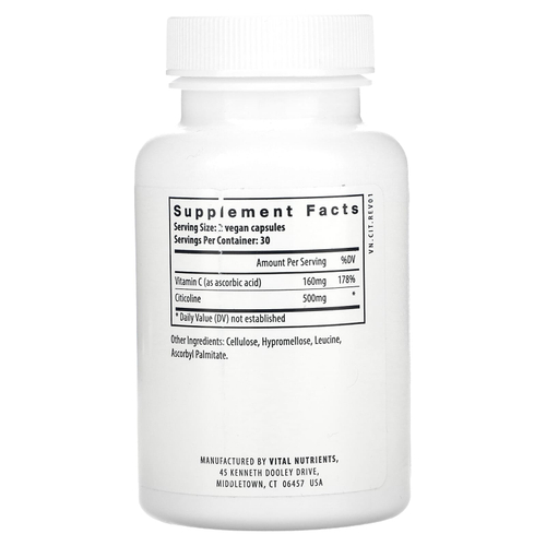 Vital Nutrients, цитиколин, 60 веганских капсул