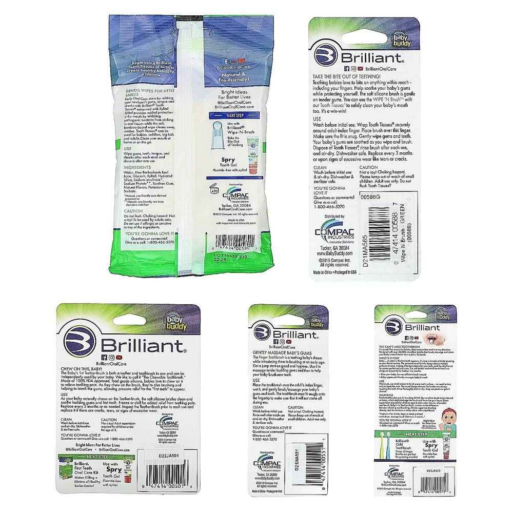 Baby Buddy, Brilliant, набор для ухода за полостью рта, 0–24 месяца, набор из 5 предметов