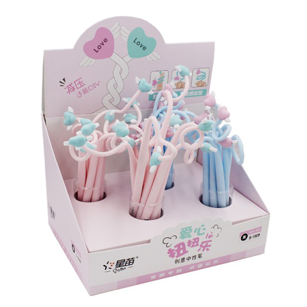 Ручка шариковая, масляная, Basir, синие чернила, серия "Love", гибкая с фигуркой, 36 шт