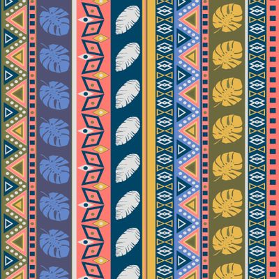 полосатый орнамент с тропическими листьями этнический