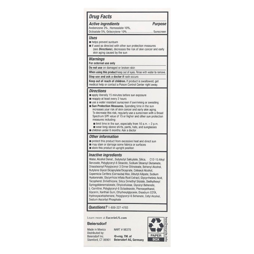 Eucerin, Age Defense, легкий солнцезащитный лосьон для лица, SPF 50, без отдушек, 75 мл (2,5 жидк. унц.)