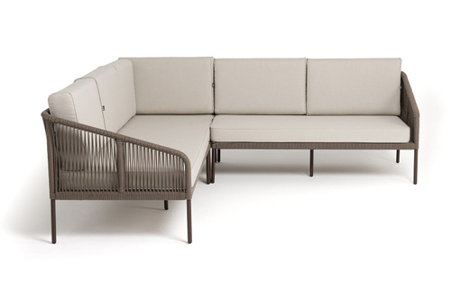 "Канны" диван модульный плетеный из роупа, каркас алюминий темно-серый (RAL7024), роуп темно-серый круглый, ткань темно-серая