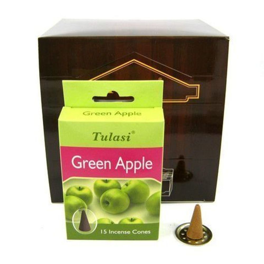 Tulasi Green Apple Благовоние-конус Зеленое яблоко, 15 шт