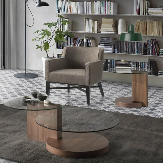 Журнальный столик Angel Cerda 2036, Ø60 см, стекло, орех