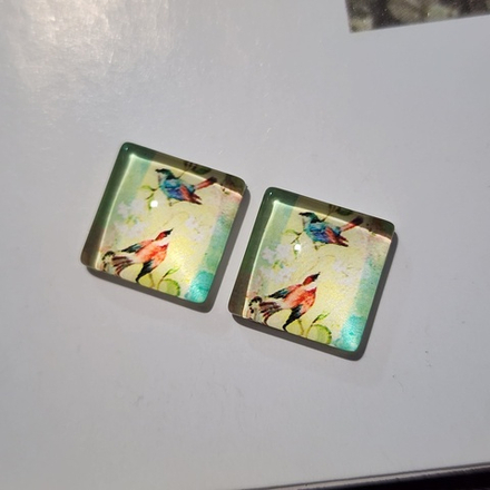 Принт, 12мм, квадрат, стеклянный кабошон