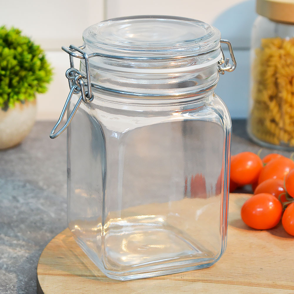 Банка квадратная с фиксатором 1000мл "Kremlin"