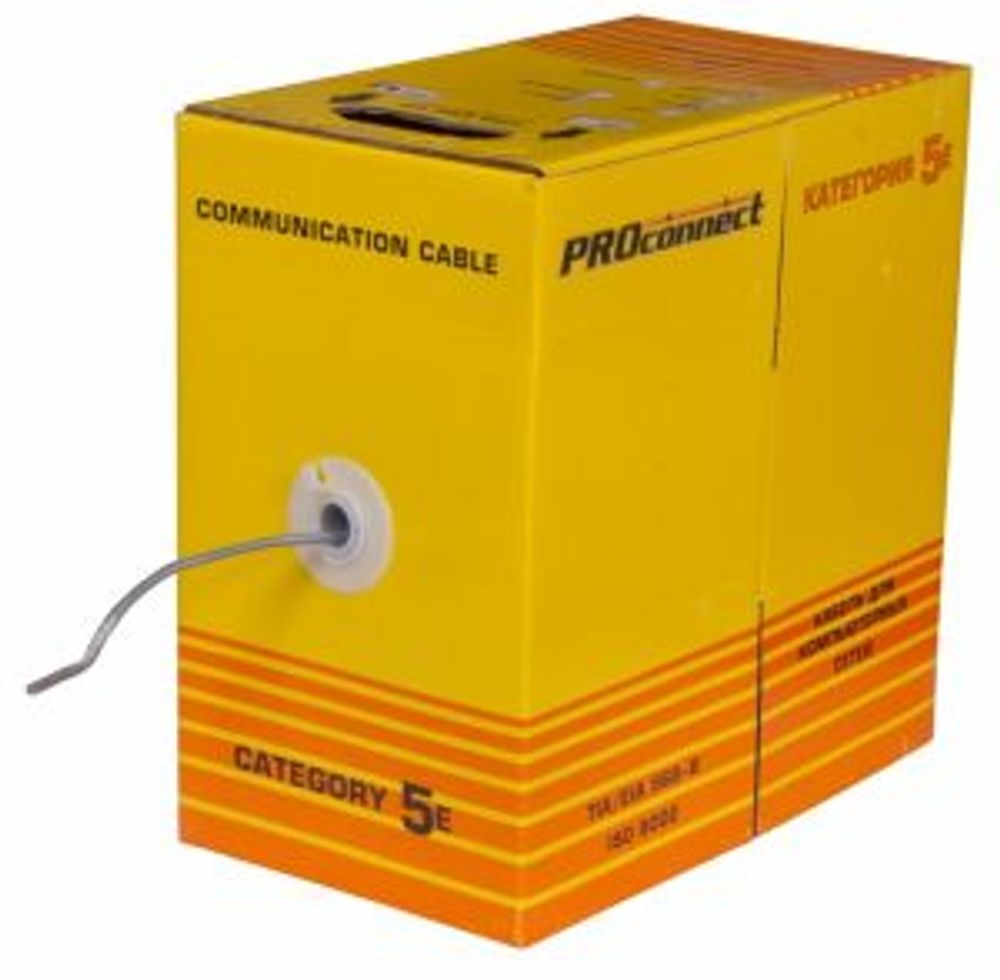 Кабель витая пара омедненный F/UTP, CCA, CAT 5e, PVC, 4PR, 24AWG, внутренний, однопроволочный, серый