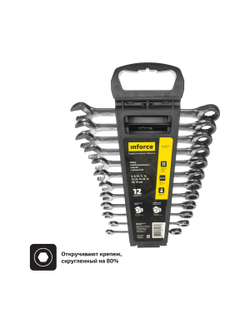 Набор комбинированных ключей с трещоткой 12 предметов Inforce, Сталь Cr-V, 8-19мм, 06-05-49