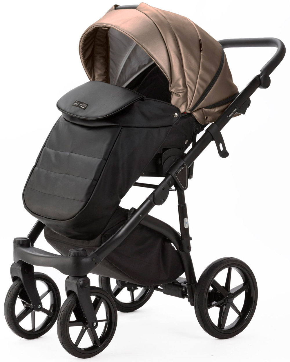 Детская коляска Adamex Nola Deluxe 3 в 1 N-SD11 (ТЕМНО-БЕЖЕВЫЙ ПЕРЛ+ЧЕРНАЯ КОЖА)