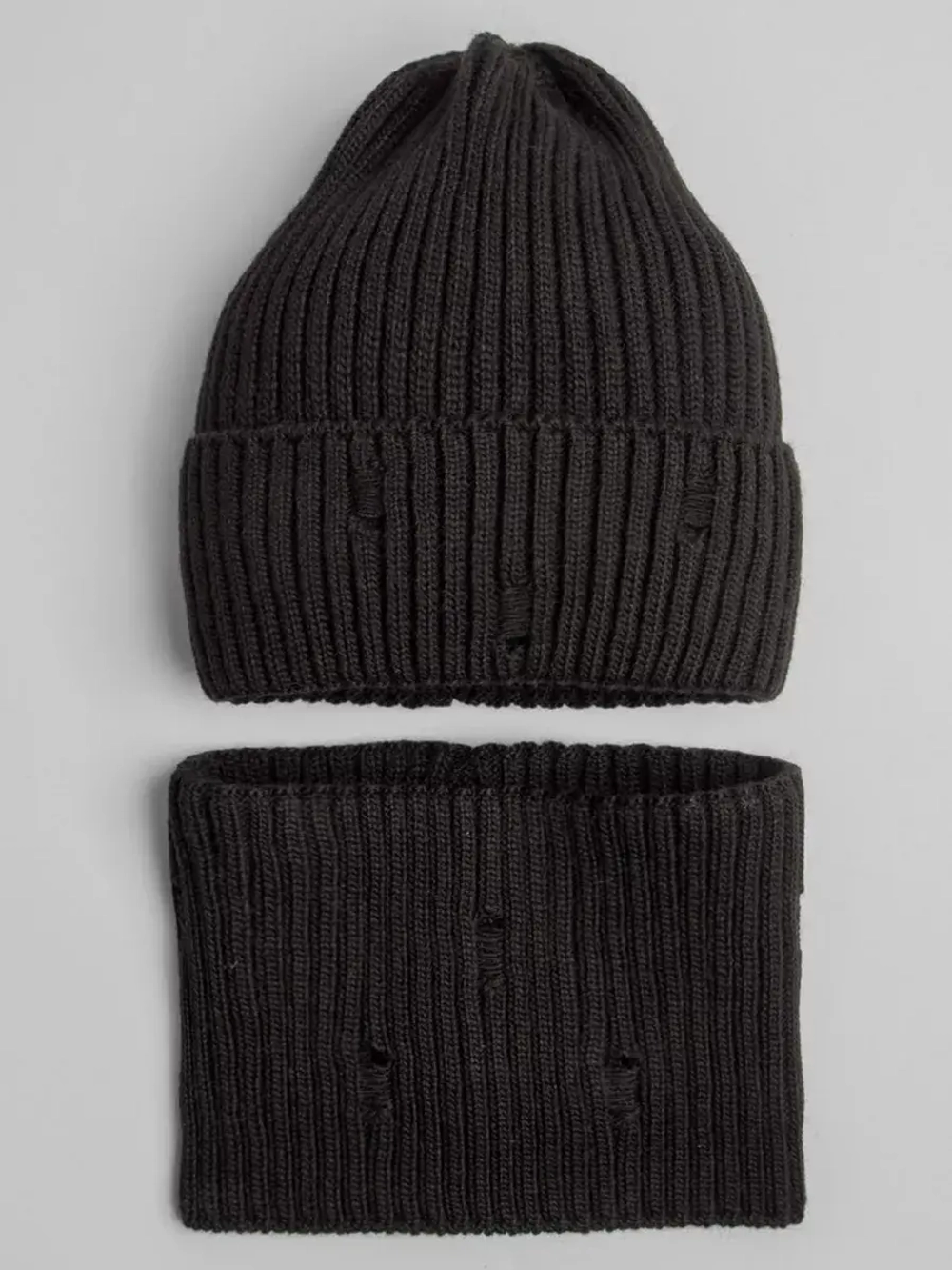 Шапка бини рваная осенняя и снуд