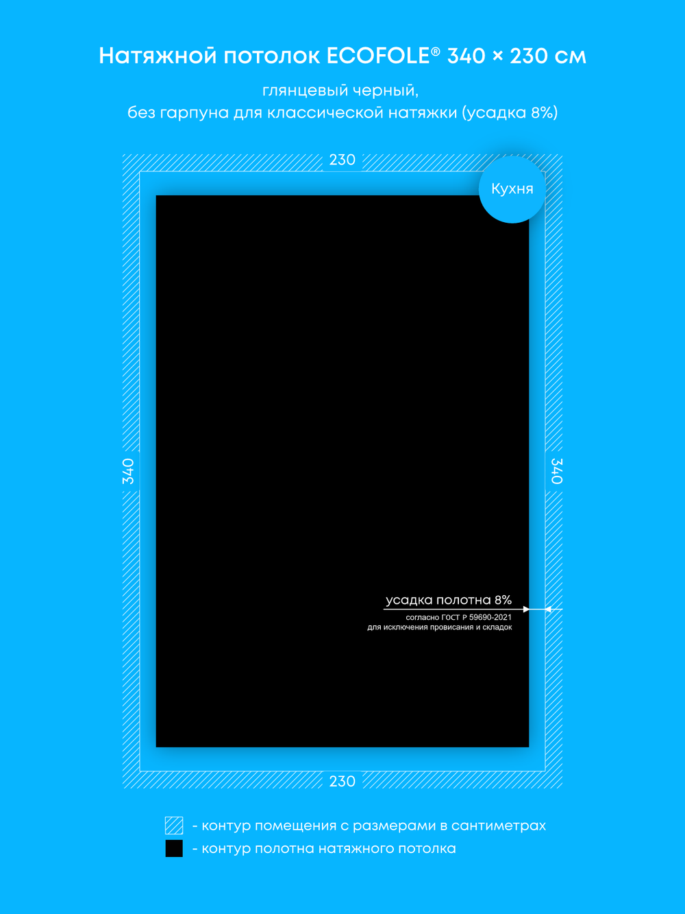 Глянцевый натяжной потолок 7.8 м2