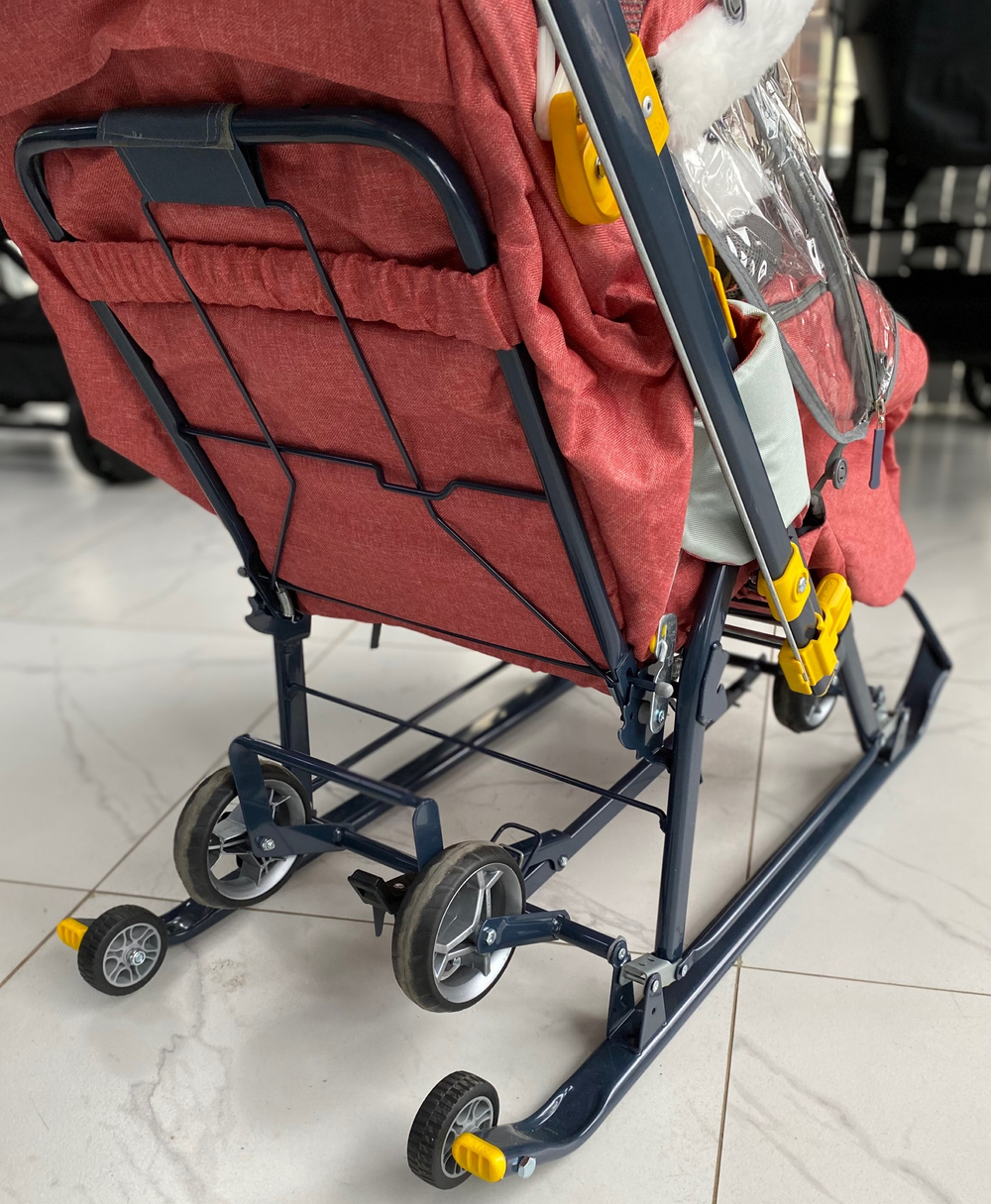 Коляска комбинированная (санки - коляска) «Ника Детям 7-7» джинс красный (арт. НД7-7/2)