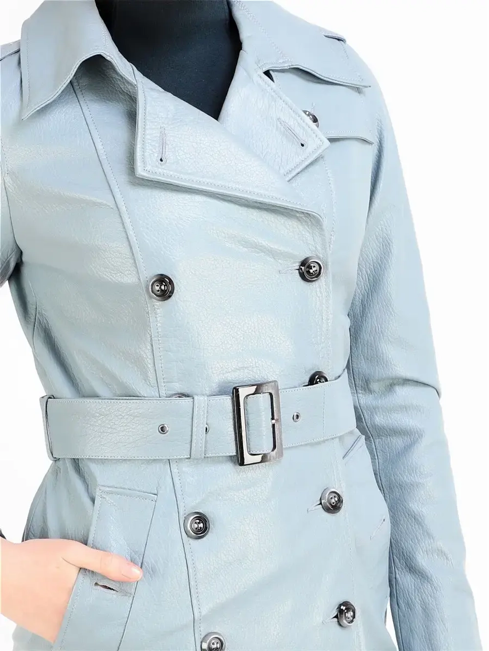 Тренч длинный кожаный с поясом плащ на весну