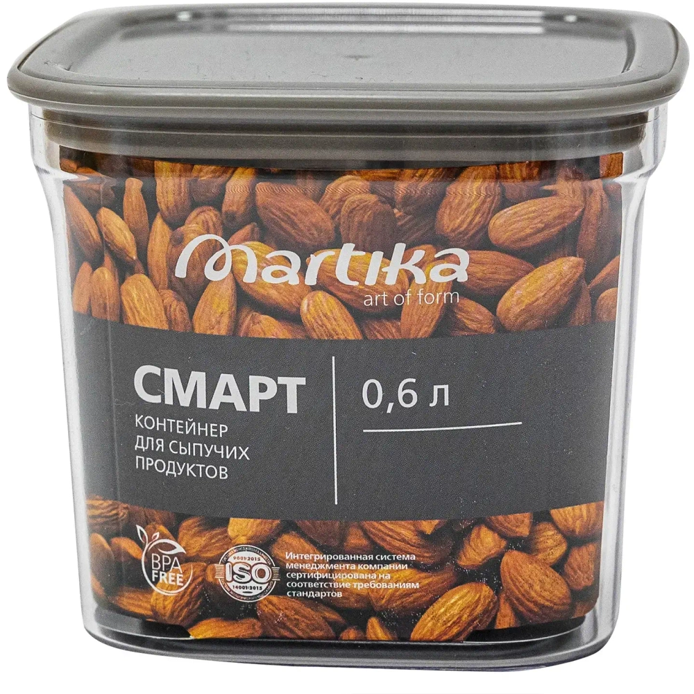 Контейнер для сыпучих продуктов 0,6л «Смарт» пыльно-серый С413ПСЕР